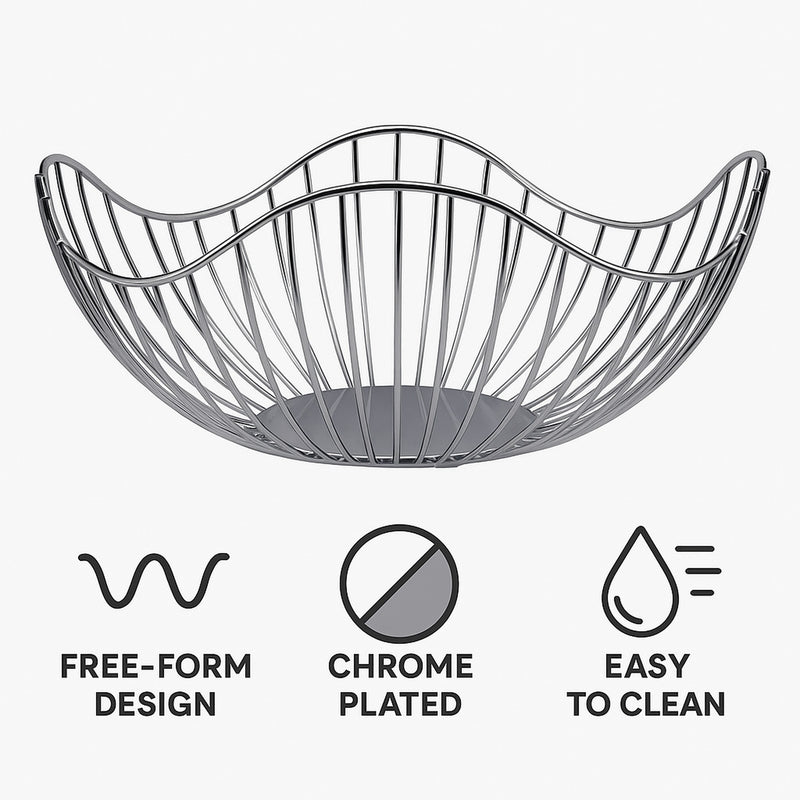 REGENT CHROME ROUND WIRE FREE-FORM BREAD/FRUIT BASKET LARGE, 285X285MM