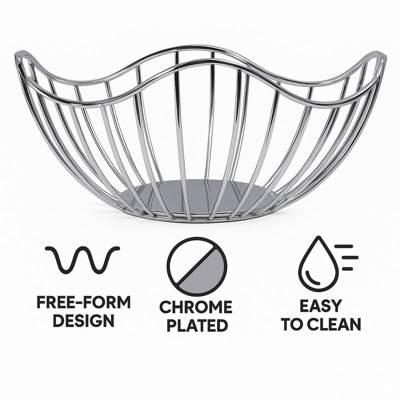 REGENT CHROME ROUND WIRE FREE-FORM BREAD/FRUIT BASKET SMALL, 190X190MM