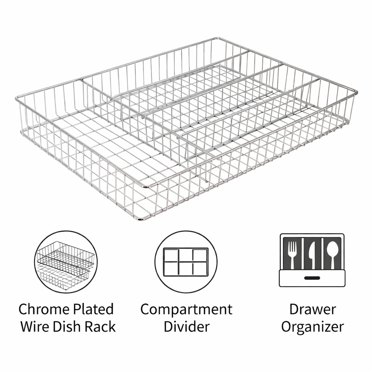 REGENT CHROME RECT. WIRE CUTLERY TRAY, 360X264MM