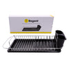 REGENT CHROME COMPACT DISH RACK WITH BLACK PLASTIC CUTLERY HOLDER AND TRAY, 475X175MM