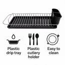 REGENT CHROME COMPACT DISH RACK WITH BLACK PLASTIC CUTLERY HOLDER AND TRAY, 475X175MM