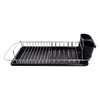 REGENT CHROME COMPACT DISH RACK WITH BLACK PLASTIC CUTLERY HOLDER AND TRAY, 475X175MM