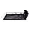 REGENT CHROME COMPACT DISH RACK WITH BLACK PLASTIC CUTLERY HOLDER AND TRAY, (475X175X135MM)
