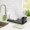 REGENT CHROME COMPACT DISH RACK WITH BLACK PLASTIC CUTLERY HOLDER AND TRAY, 475X175MM