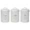 REGENT KITCHEN TEA, COFFEE AND SUGAR CANISTERS WHITE WITH GOLD PRINTING 3 PCE SET, (100MM DIAX160MM)