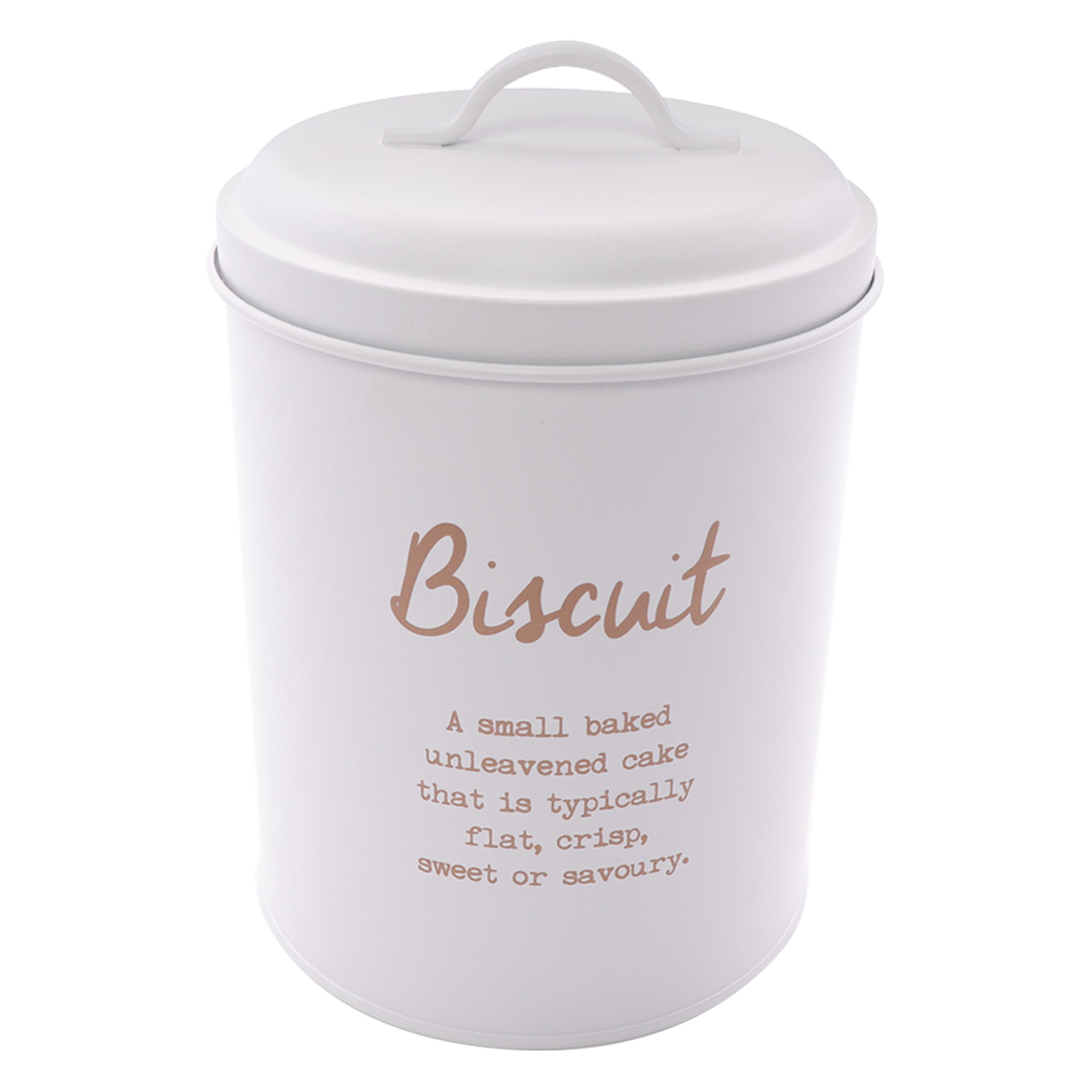 REGENT BISCUIT CANISTER WHITE WITH GOLD PRINT, 140MM DIA