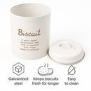 REGENT BISCUIT CANISTER WHITE WITH GOLD PRINT, 140MM DIA