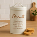 REGENT BISCUIT CANISTER WHITE WITH GOLD PRINT, 140MM DIA