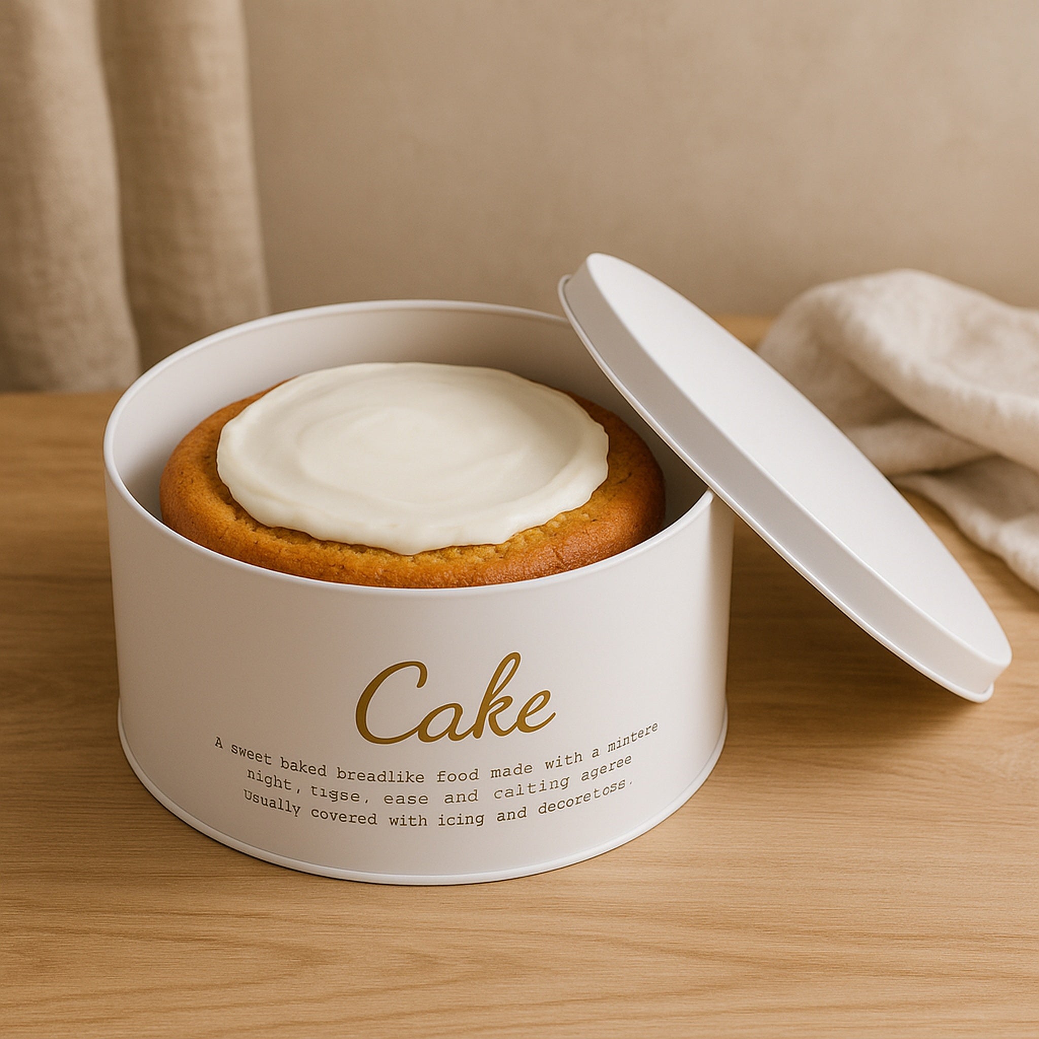 REGENT CAKE TIN WHITE WITH GOLD PRINT, 250MM DIA