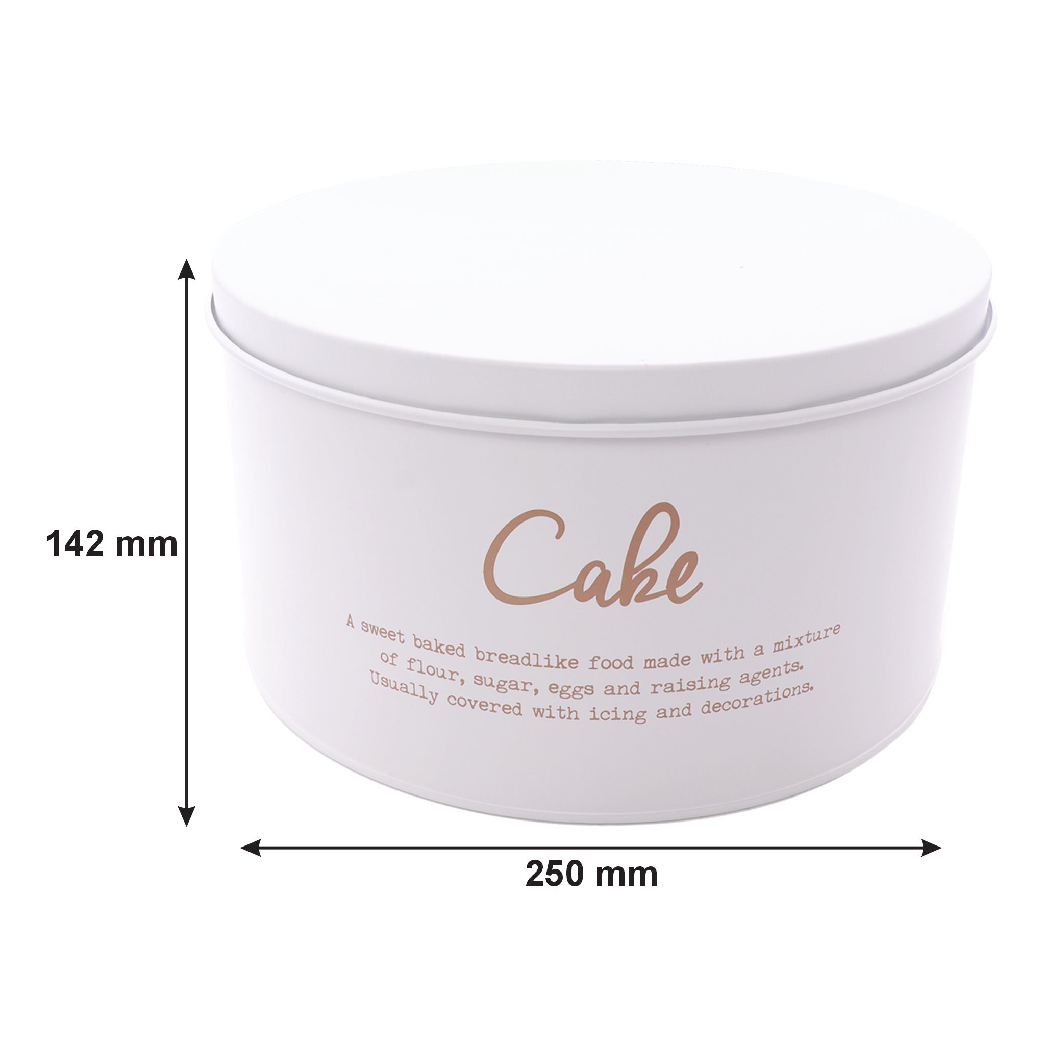 REGENT CAKE TIN WHITE WITH GOLD PRINT, 250MM DIA