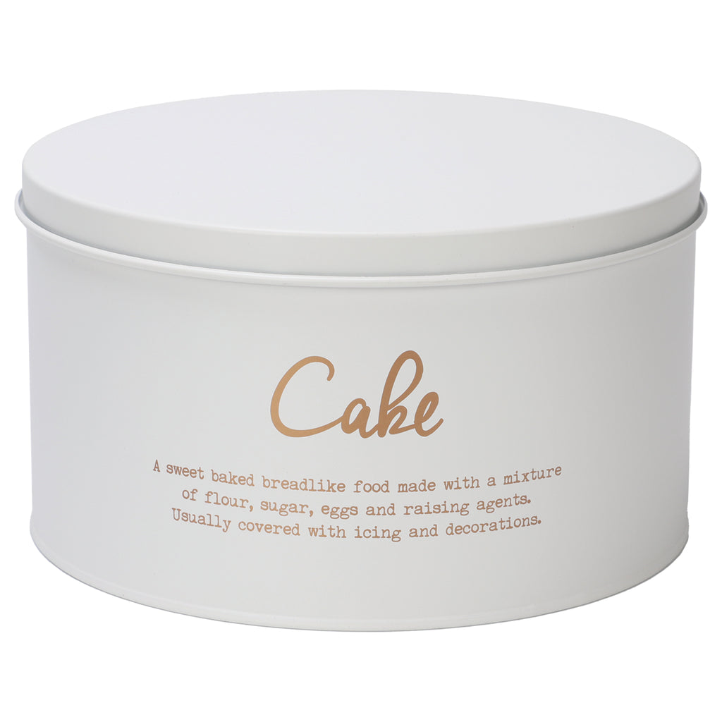 REGENT CAKE TIN WHITE WITH GOLD PRINT, 250MM DIA