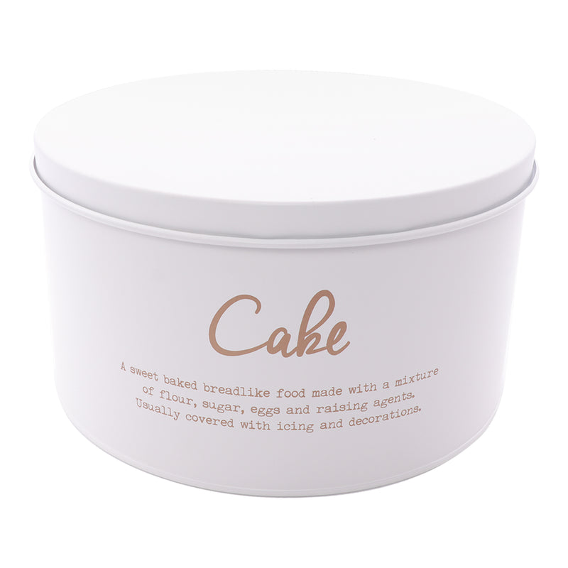 REGENT KITCHEN CAKE TIN WHITE WITH GOLD PRINTING, (250MM DIAX140MM)