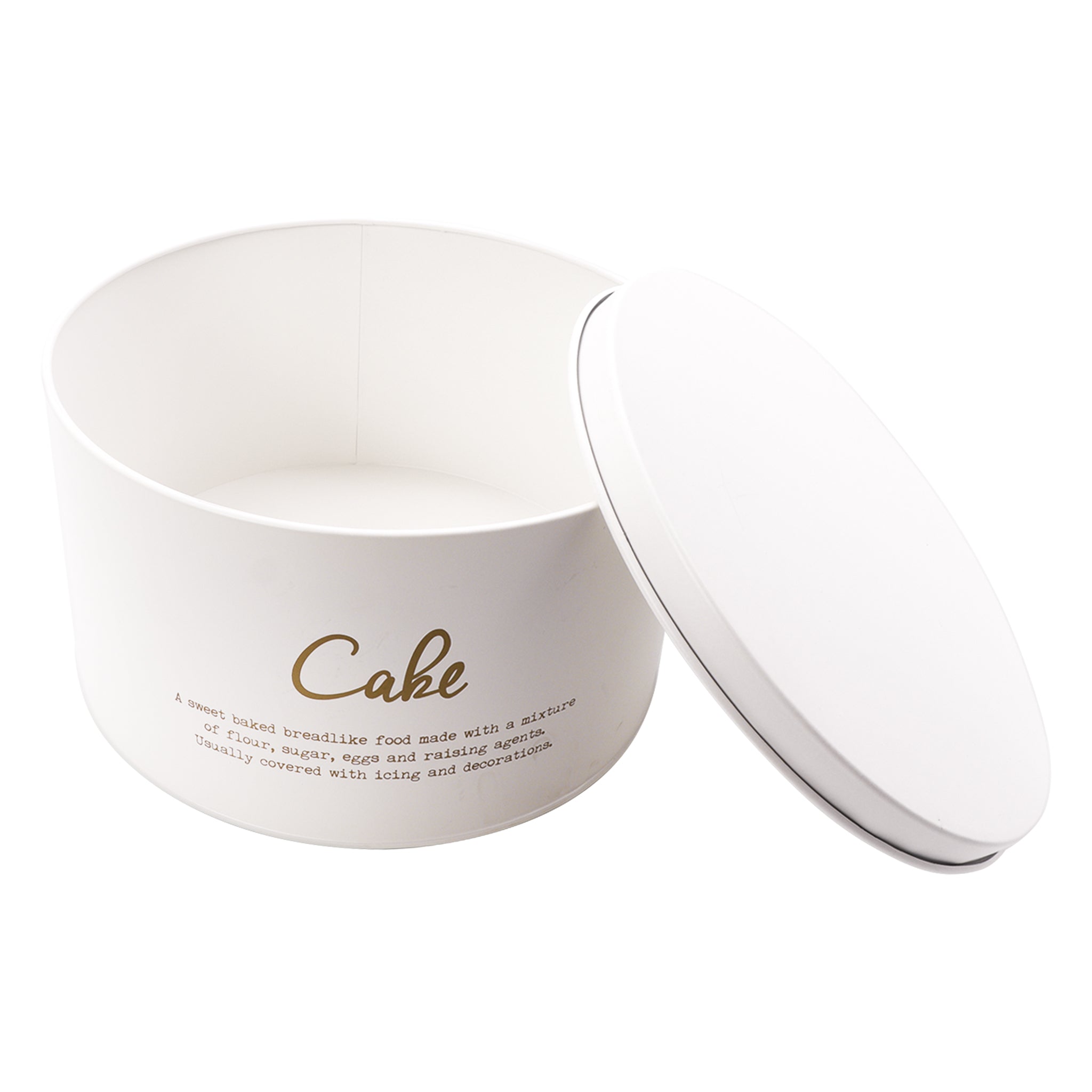 REGENT CAKE TIN WHITE WITH GOLD PRINT, 250MM DIA