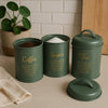 REGENT SUGAR, COFFEE & TEA CANISTERS GREEN WITH GOLD PRINT 3PK SET