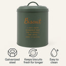REGENT BISCUIT CANISTER GREEN WITH GOLD PRINT, 140MM DIA
