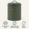 REGENT BISCUIT CANISTER GREEN WITH GOLD PRINT, 140MM DIA