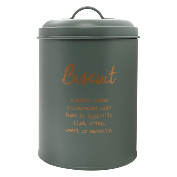 REGENT KITCHEN BISCUIT CANISTER GREEN WITH GOLD PRINTING, (135MM DIAX175MM)