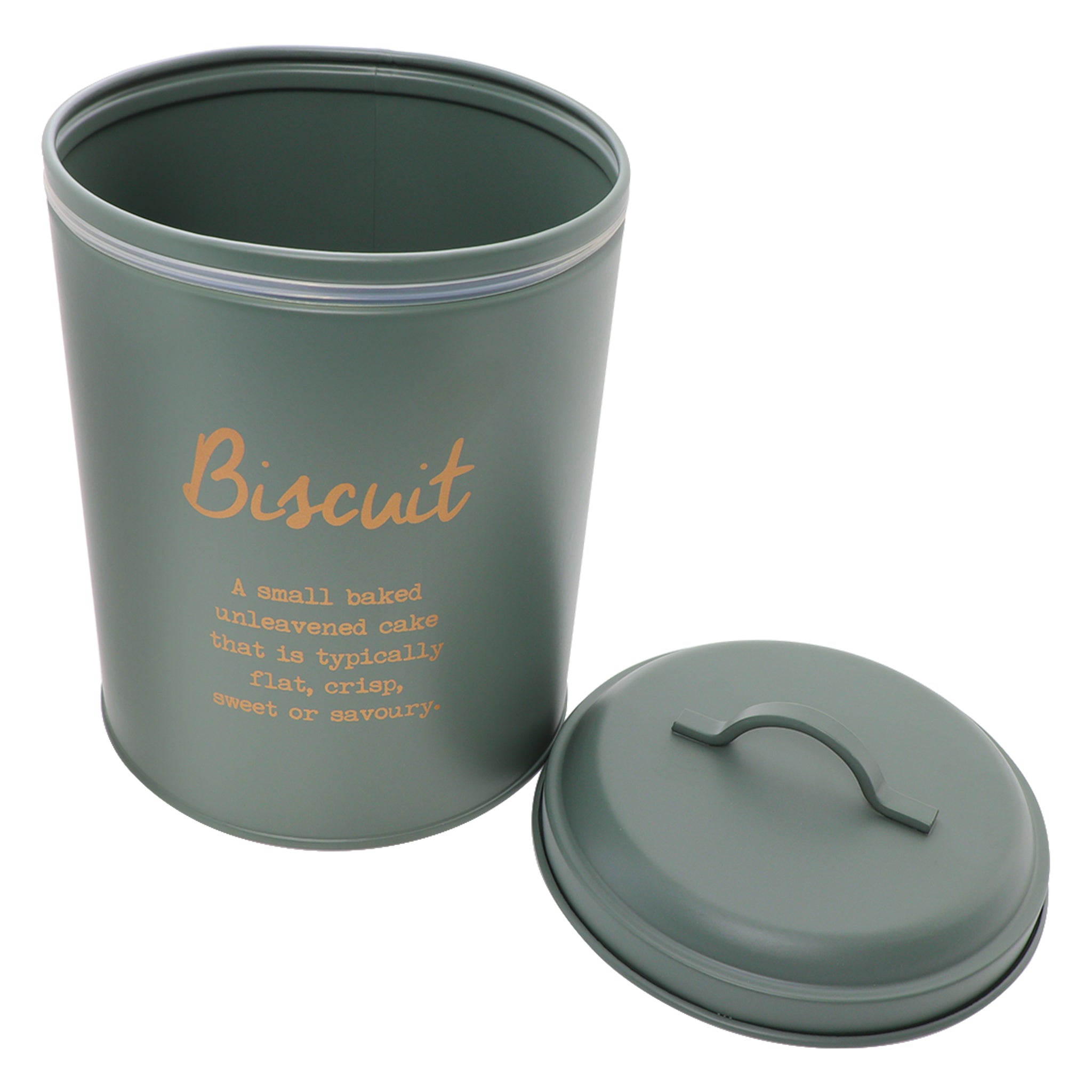 REGENT BISCUIT CANISTER GREEN WITH GOLD PRINT, 140MM DIA