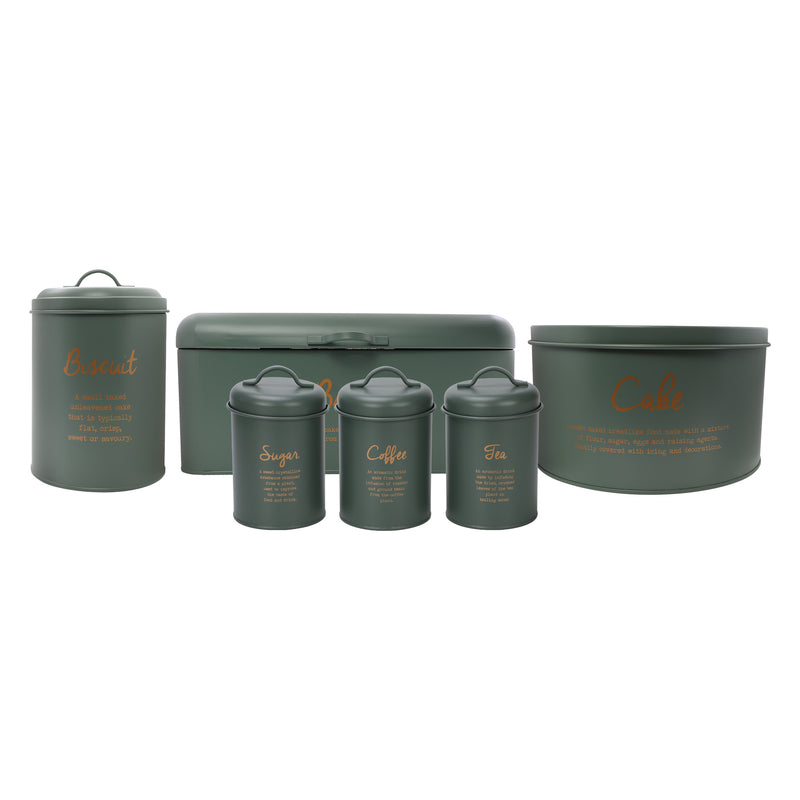 REGENT KITCHEN BISCUIT CANISTER GREEN WITH GOLD PRINTING, (135MM DIAX175MM)