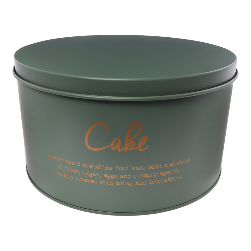 REGENT KITCHEN CAKE TIN GREEN WITH GOLD PRINTING, (250MM DIAX140MM)