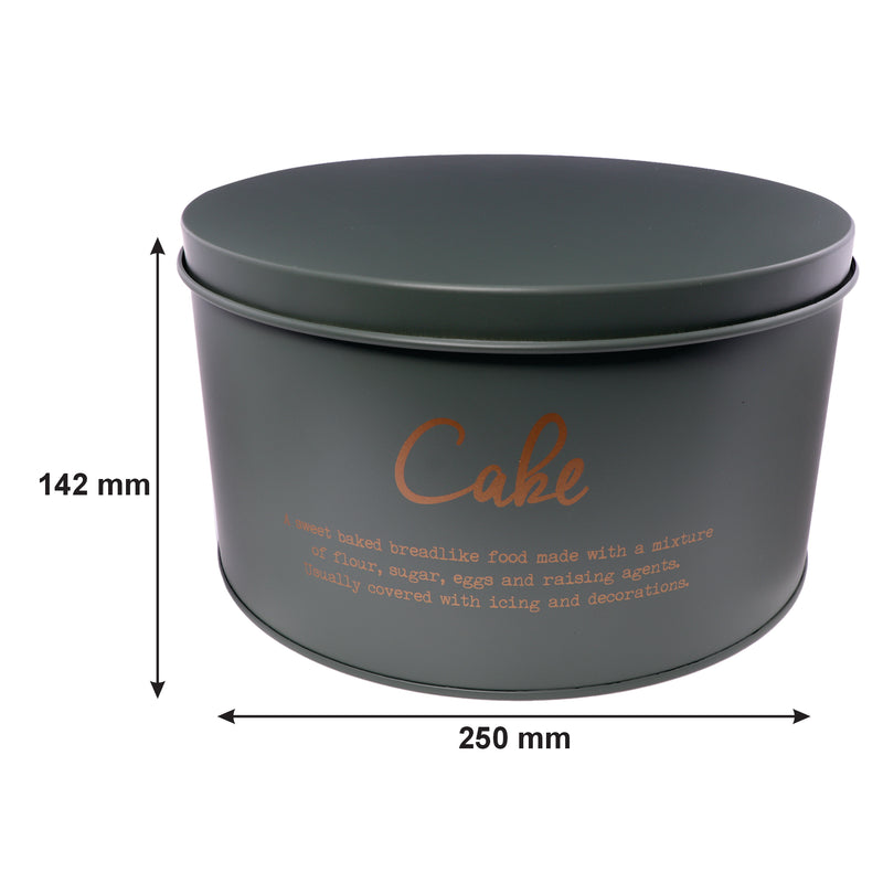 REGENT KITCHEN CAKE TIN GREEN WITH GOLD PRINTING, (250MM DIAX140MM)