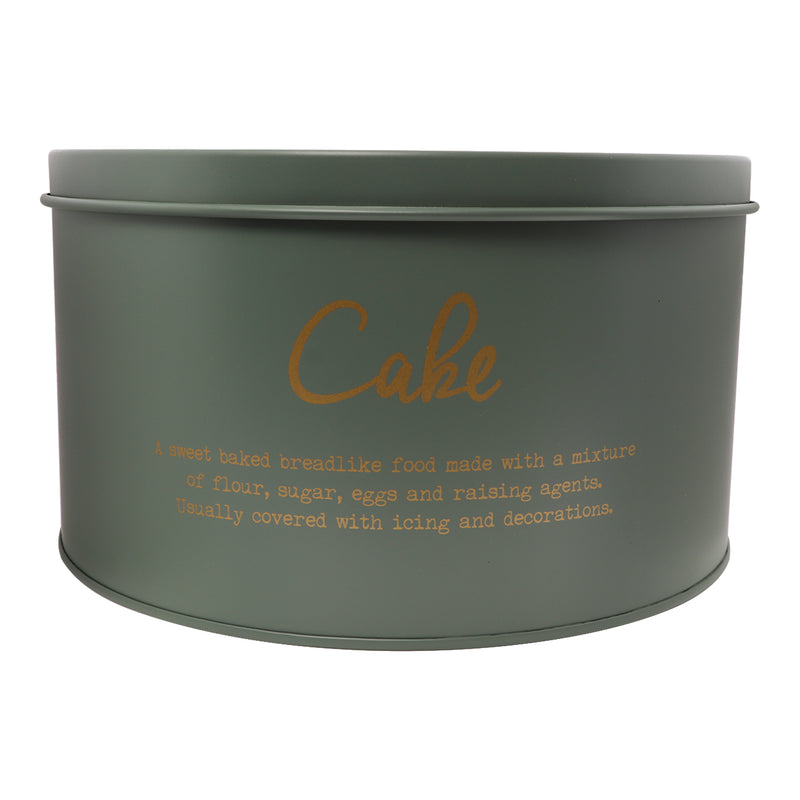 REGENT KITCHEN CAKE TIN GREEN WITH GOLD PRINTING, (250MM DIAX140MM)