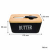 REGENT CERAMIC BUTTER DISH BLACK WITH BAMBOO LID AND SS KNIFE, 175X103MM