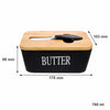 REGENT CERAMIC BUTTTER DISH BLACK WITH BAMBOO LID AND SS KNIFE, 175X103MM