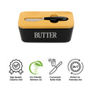 REGENT CERAMIC BUTTTER DISH BLACK WITH BAMBOO LID AND SS KNIFE, 175X103MM