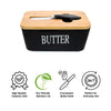 REGENT CERAMIC BUTTER DISH BLACK WITH BAMBOO LID AND SS KNIFE, 175X103MM