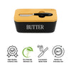 REGENT CERAMIC BUTTTER DISH BLACK WITH BAMBOO LID AND SS KNIFE, 175X103MM