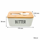REGENT CERAMIC BUTTTER DISH WHITE WITH BAMBOO LID AND SS KNIFE, 175X103MM