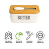 REGENT CERAMIC BUTTTER DISH WHITE WITH BAMBOO LID AND SS KNIFE, 175X103MM