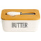 REGENT CERAMIC BUTTTER DISH WHITE WITH BAMBOO LID AND SS KNIFE, 175X103MM