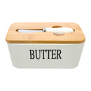 REGENT CERAMIC BUTTTER DISH WHITE WITH BAMBOO LID AND SS KNIFE, 175X103MM