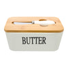 REGENT CERAMIC BUTTTER DISH WHITE WITH BAMBOO LID AND SS KNIFE, 175X103MM