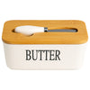 REGENT CERAMIC BUTTTER DISH WHITE WITH BAMBOO LID AND SS KNIFE, 175X103MM