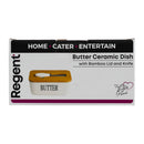 REGENT CERAMIC BUTTTER DISH WHITE WITH BAMBOO LID AND SS KNIFE, 175X103MM