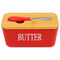 REGENT CERAMIC BUTTTER DISH RED WITH BAMBOO LID AND SS KNIFE, 175X103MM