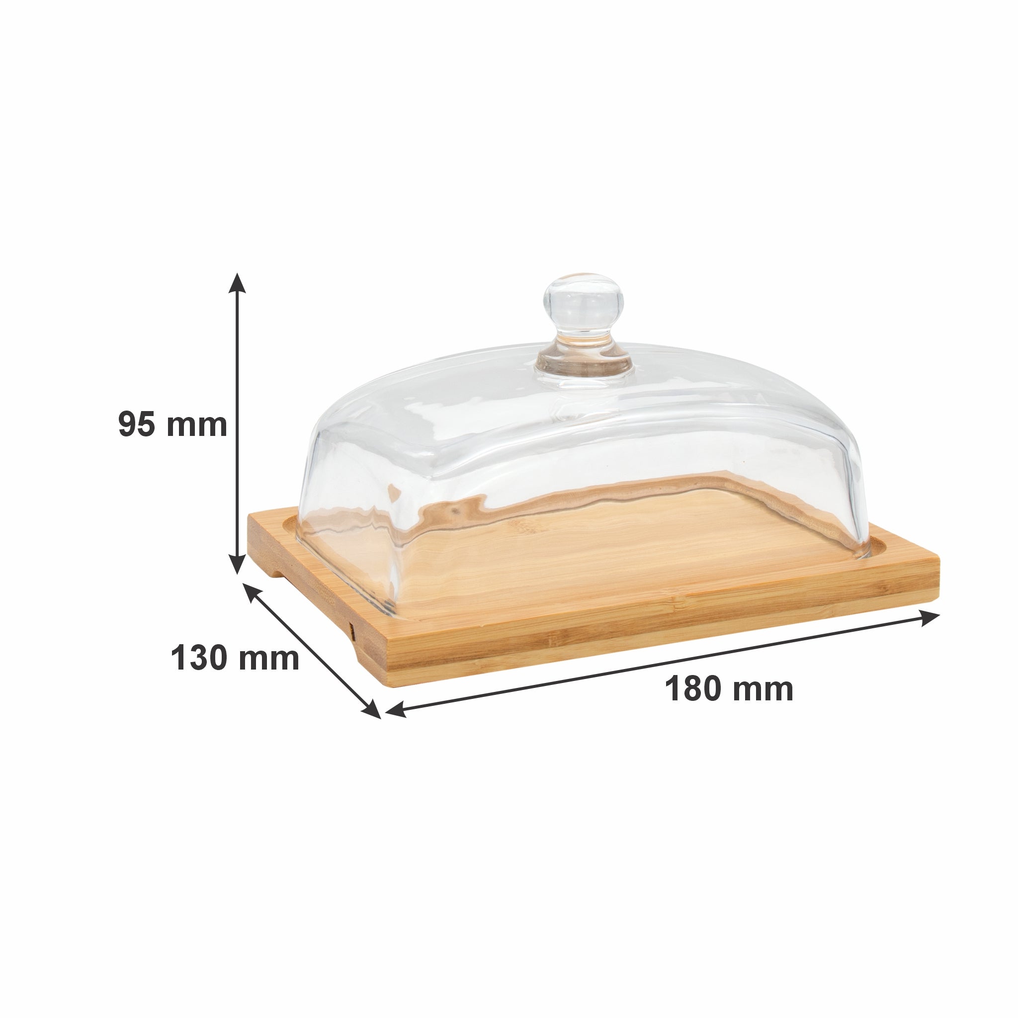 REGENT GLASSS BUTTER DISH WITH BAMBOO BASE, 180X120MM