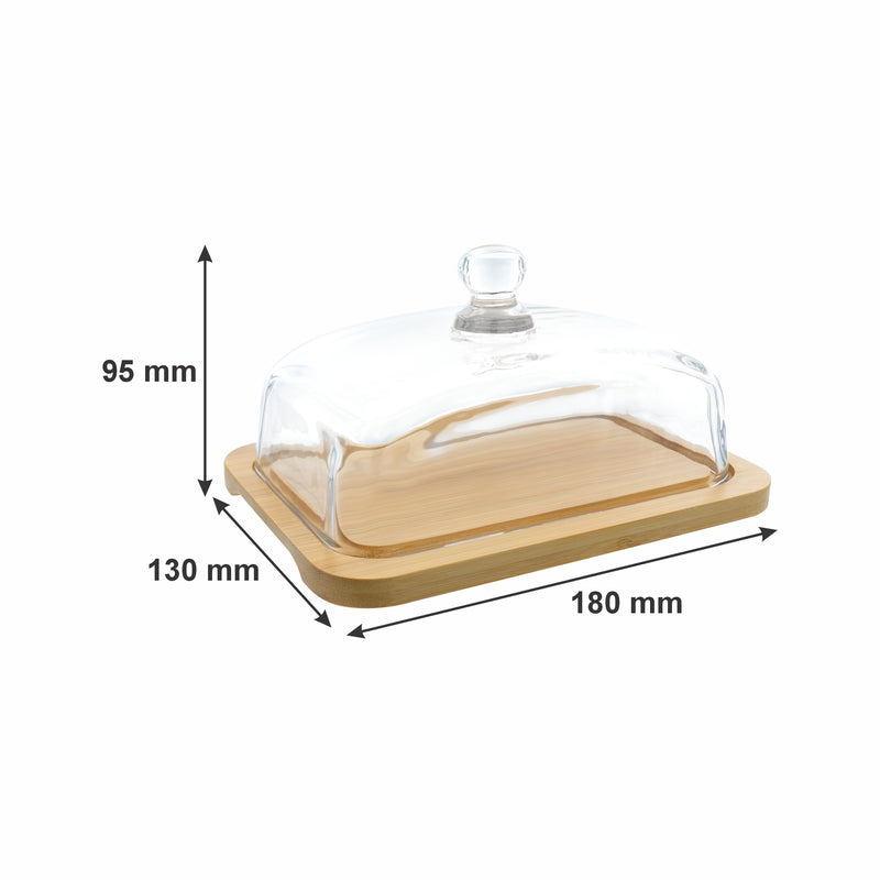 REGENT BUTTER DISH WITH GLASS LID AND BAMBOO BASE, 180X120MM