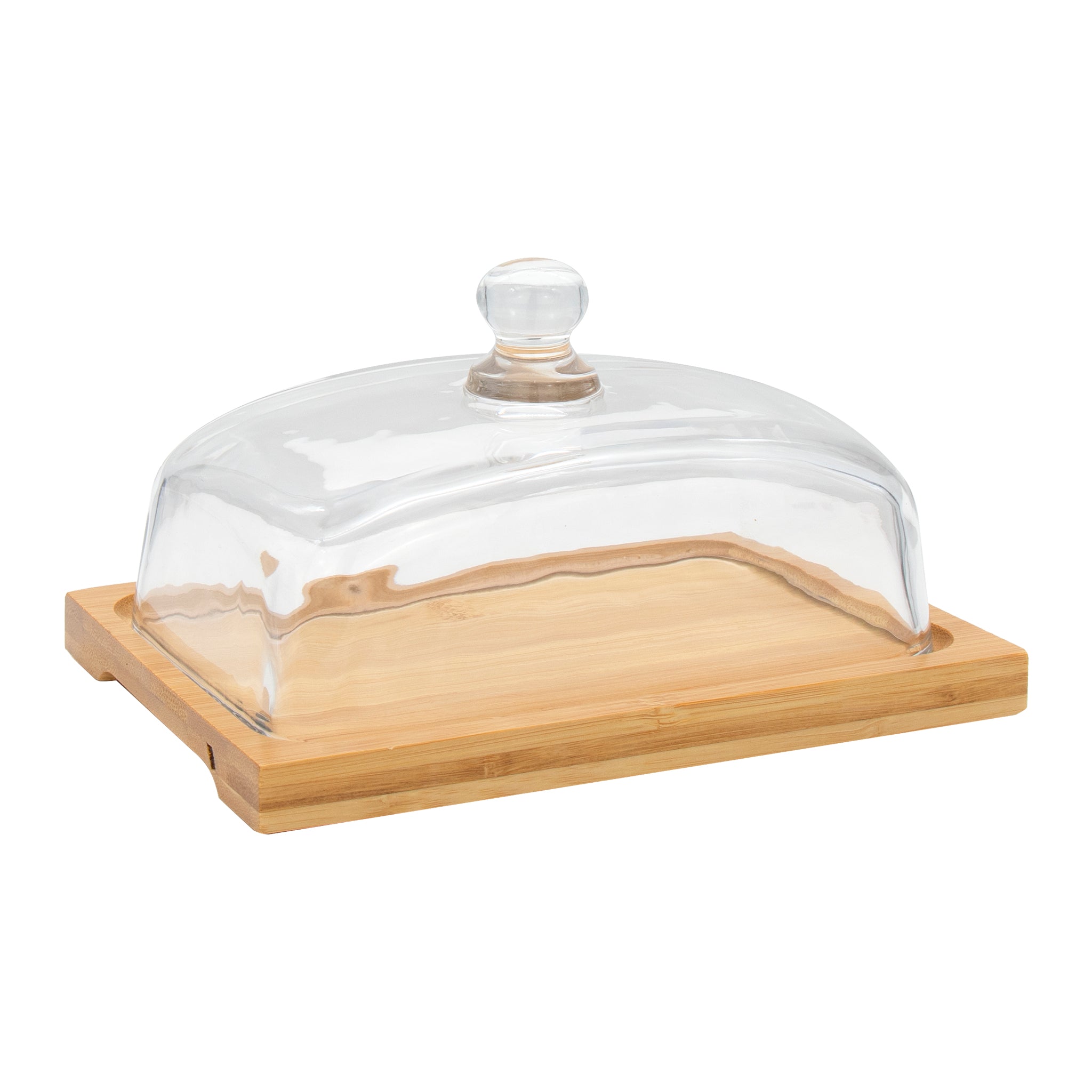 REGENT BUTTER DISH WITH BAMBOO BASE AND GLASS LID, 180X120MM
