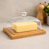 REGENT GLASSS BUTTER DISH WITH BAMBOO BASE, 180X120MM