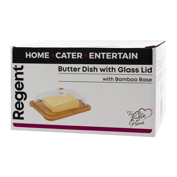REGENT BUTTER DISH WITH GLASS LID AND BAMBOO BASE, 180X120MM