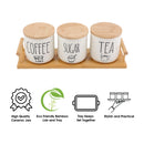 REGENT COFFEE,SUGAR,TEA CERAMIC JARS WITH BAMBOO LIDS AND TRAY, 500ML