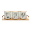 REGENT COFFEE,SUGAR,TEA CERAMIC JARS WITH BAMBOO LIDS AND TRAY, 500ML