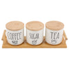 REGENT COFFEE,SUGAR,TEA CERAMIC JARS WITH BAMBOO LIDS AND TRAY, 500ML