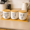 REGENT CERAMIC COFFEE, SUGAR & TEA JARS WITH BAMBOO LIDS ON A TRAY 7 PCS SET, 600ML