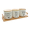 REGENT COFFEE,SUGAR,TEA CERAMIC JARS WITH BAMBOO LIDS AND TRAY, 500ML