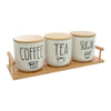 REGENT COFFEE,SUGAR,TEA CERAMIC JARS WITH BAMBOO LIDS AND TRAY, 500ML